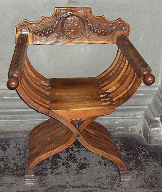 Mid-Century Spanish Carved Walnut Folding Chair With Original