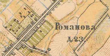 Plattegrond van het dorp Romanovka.  1885