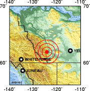Epicenter location of the December 23 Canada earthquake. 1985 Nahanni earthquakes.png