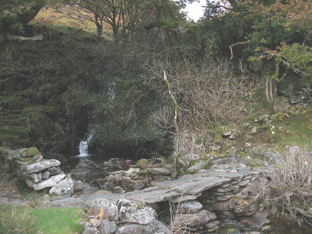 Footbridge and waterfall near Craflwyn Hall - geograph.org.uk - 276492