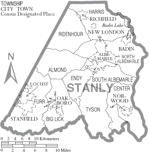 File:Map of Stanly County North Carolina With Municipal and Township Labels.PNG