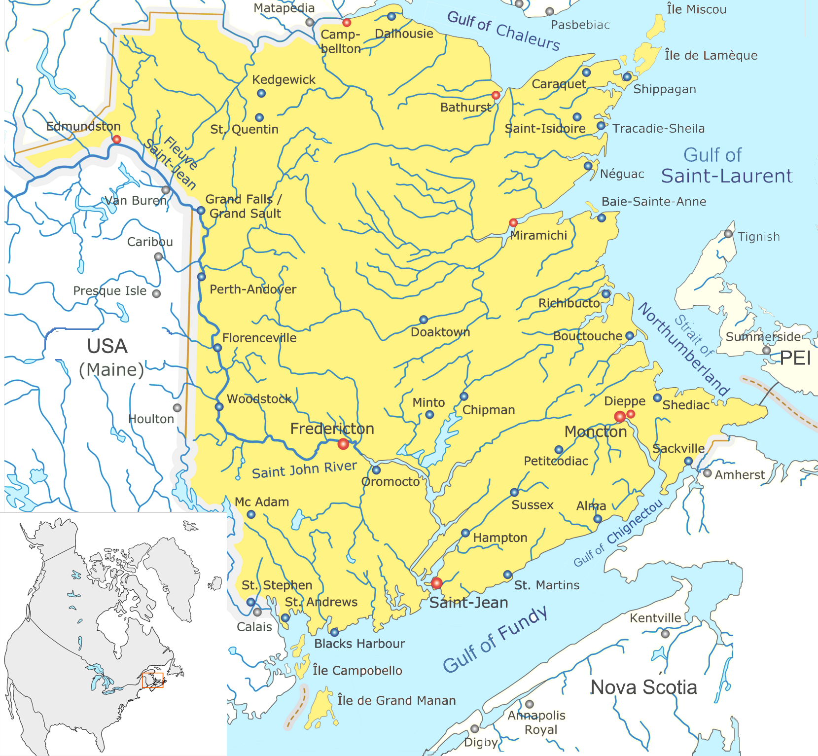 New Brunswick Rivers Map List Of Bodies Of Water Of New Brunswick - Wikipedia