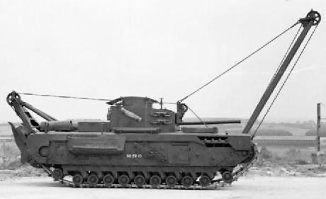 גרסת ה-ARV של טנק צ'רצ'יל המצוידת בקנה תותח דמה, תוך חיקוי של הדגם הקרבי של אותו טנק.