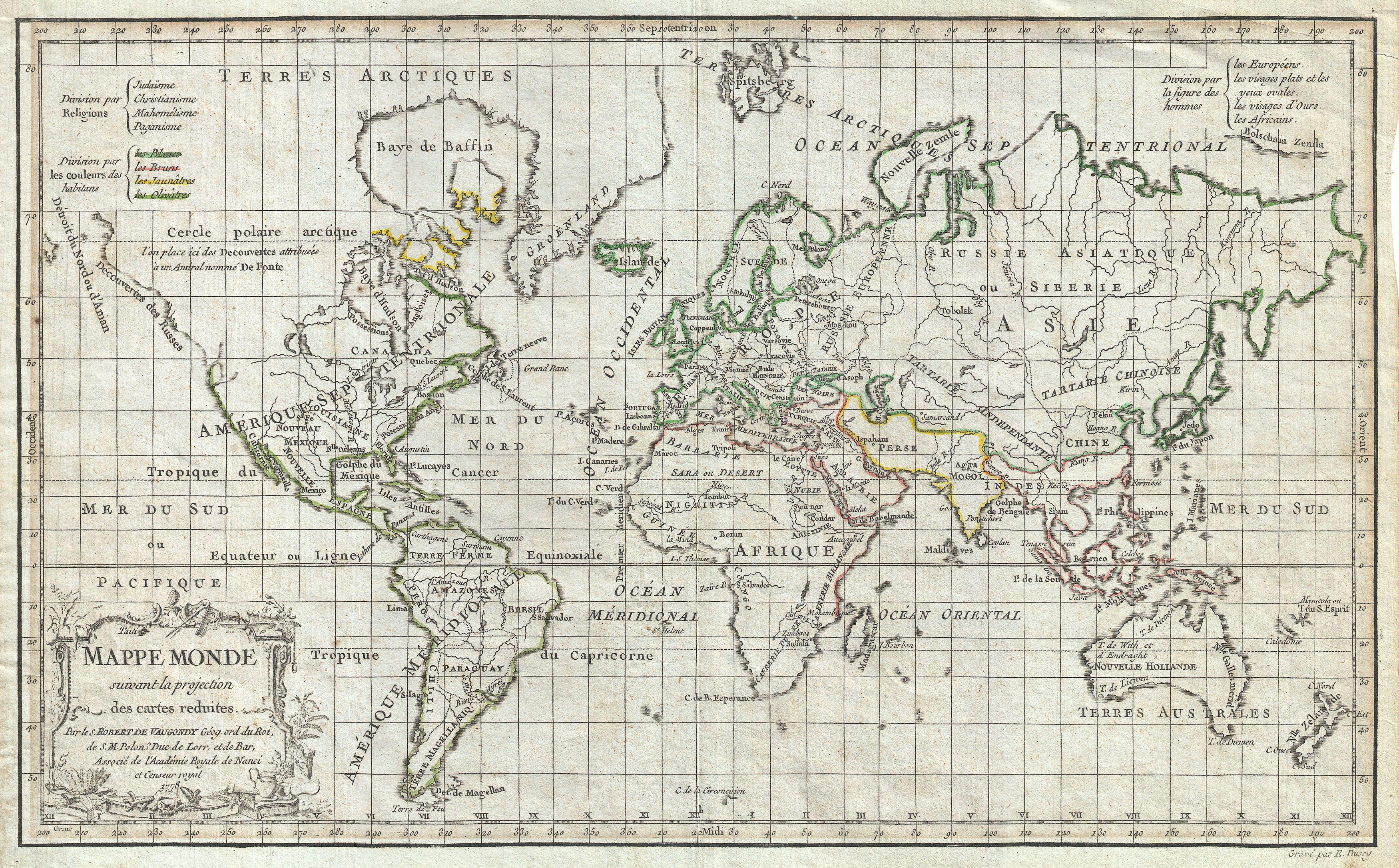 File:1784 Vaugondy Map of the World on Mercator Projection ...