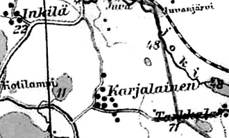 Деревня Карьялайнен на финской карте 1923 года