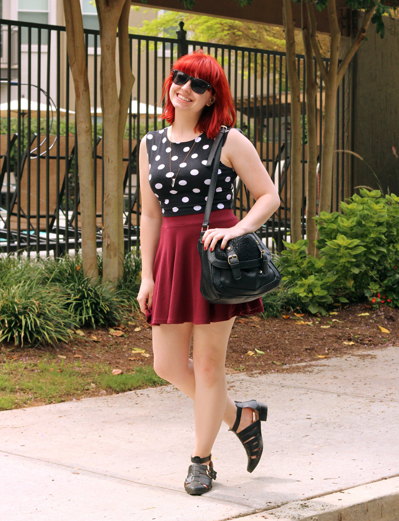 File:Polka Dot Sleeveless Top, Maroon H&M Skater Skirt, Cutout