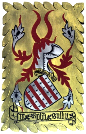 Garter stall plate of Sir John Sully, KG, showing arms: Ermine, four barrulets gules, as also recorded by Ashmole (d.1692). Possibly a reproduction as according to Nicolas (1832), the plate was lost. SirJohnSully Died1388 GarterStallPlate.PNG