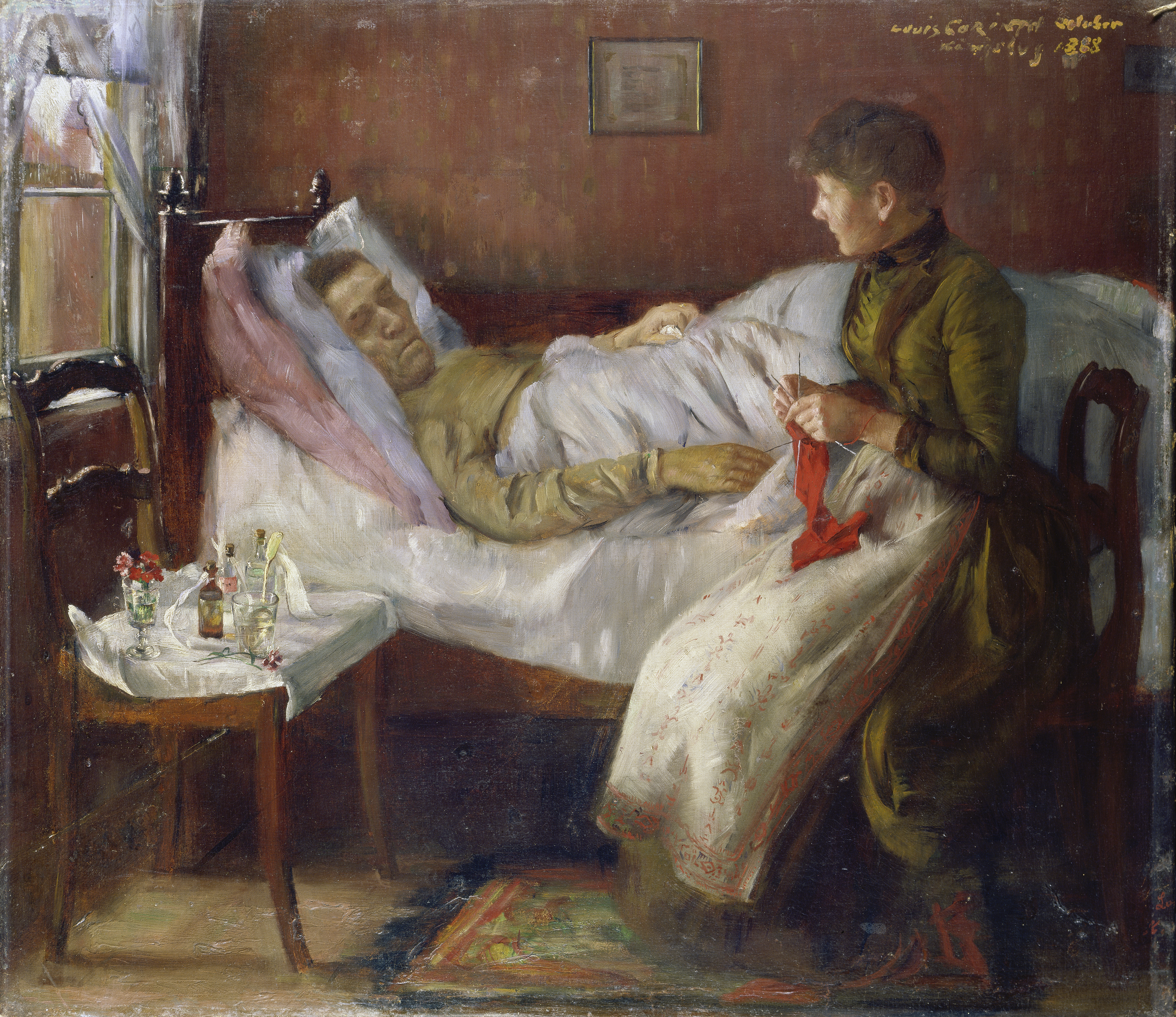 Ловис Коринт (Lovis Corinth, 1858-1925). Больной в постели. У постели больного картина. У мужчины больной отец