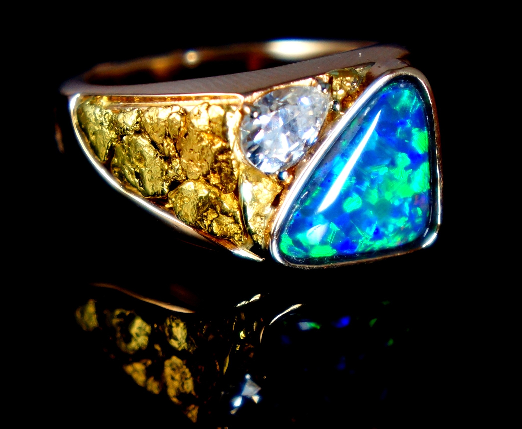 Black Opal Ring with Diamond