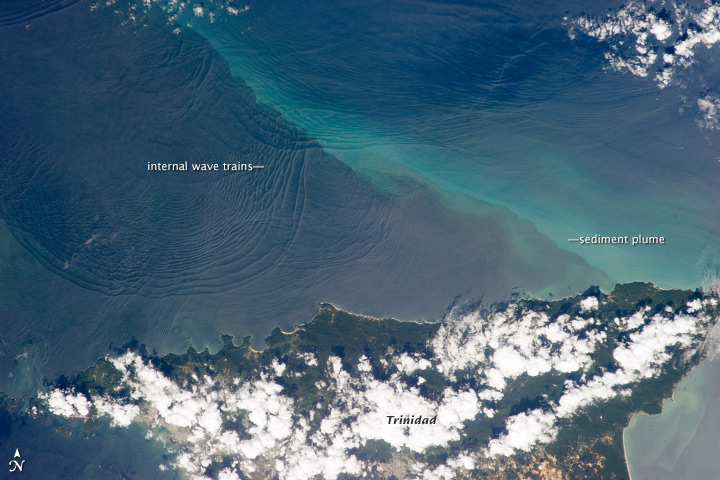 Internal Wave trains around Trinidad, as seen from space