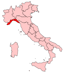 Ligurias placering i Italien