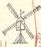 Moulin à chandelier assis par terre, plan terrier 49220 Brain-sur-Longuenée, année 1750.