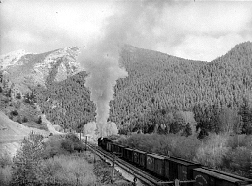 A Northern Pacific train travelsover Bozeman Pass in June 1939