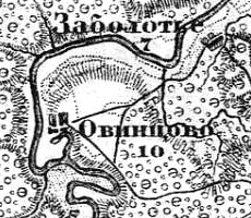 Деревня Овинцево на карте 1913 года