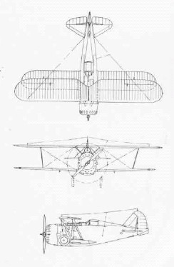 Az F3F–2 változat háromnézeti rajza