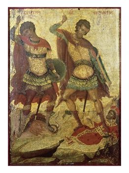 مایکل داماسکینوس (قرن شانزدهم) ، سنت جورج اژدها را کشت ، در کنار سنت مرکوریوس جولیان را به قتل رساند.
