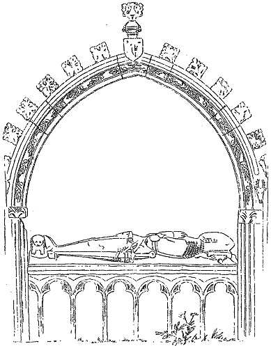 An line illustration of the effigy of Effigy of Sir Kenneth Mackenzie of Kintail located at Beauly Priory
