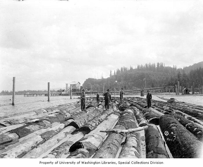 File:Men standing on log boom with lumber milll of the Oregon Timber & Lumber Company in background, Bradford, Oregon, ca 1903 (INDOCC 647).jpg