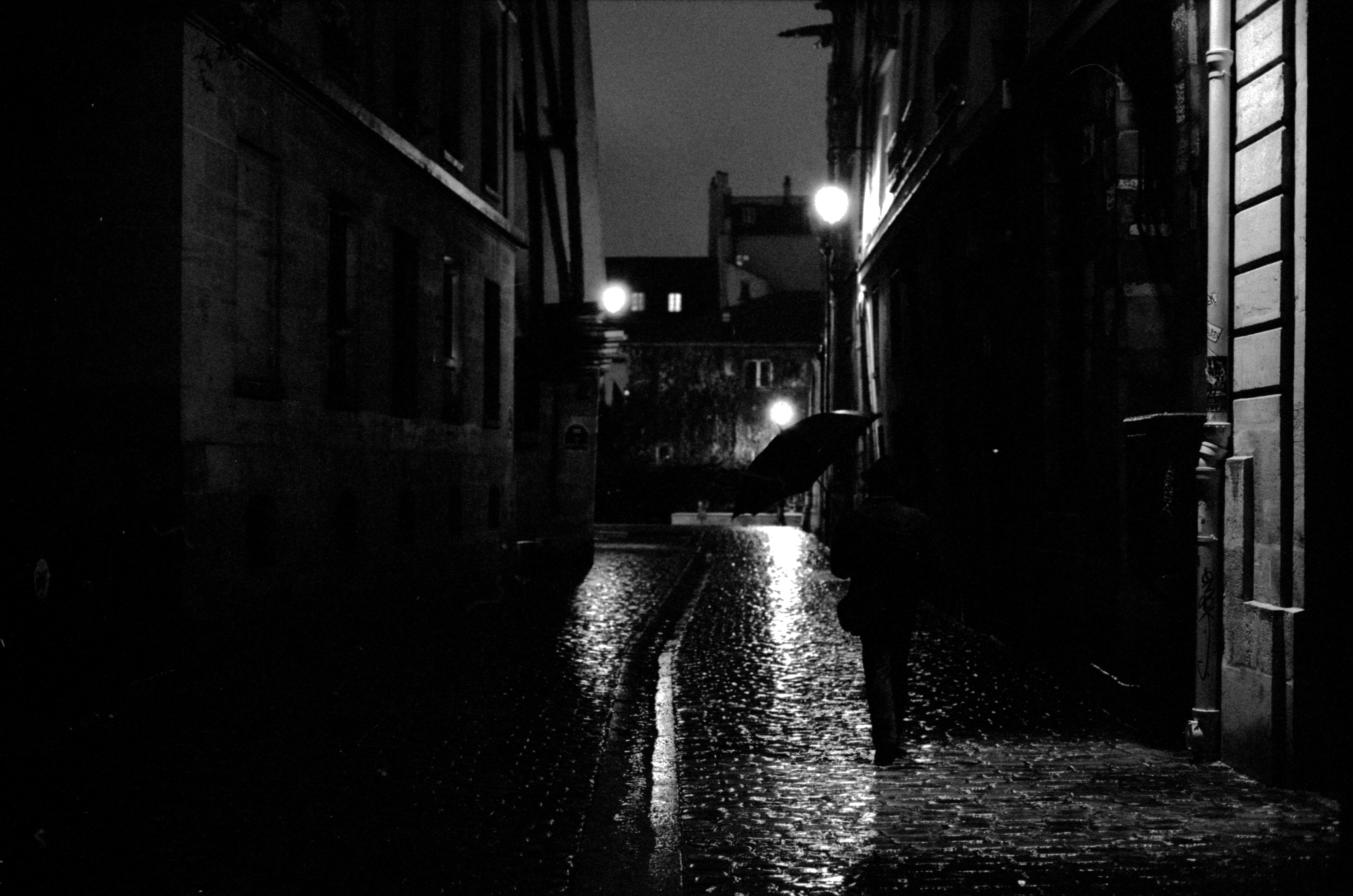 paris black and white rain