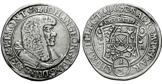 File:Johann Georg II., ⅓ Taler 1672, Zinnaische Währung, CNG.jpg