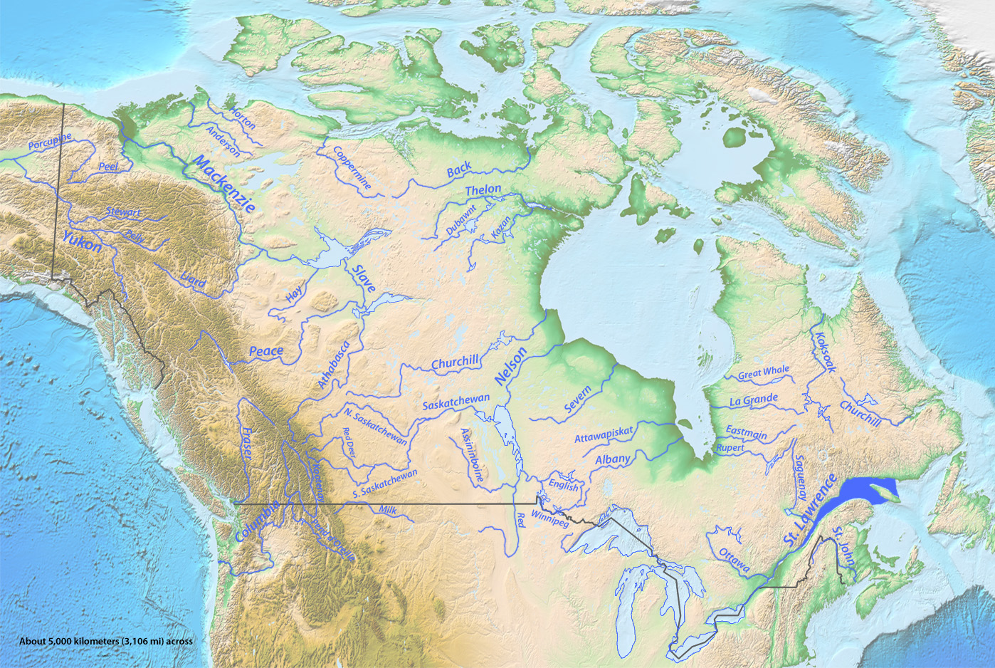 Реки Канады на карте