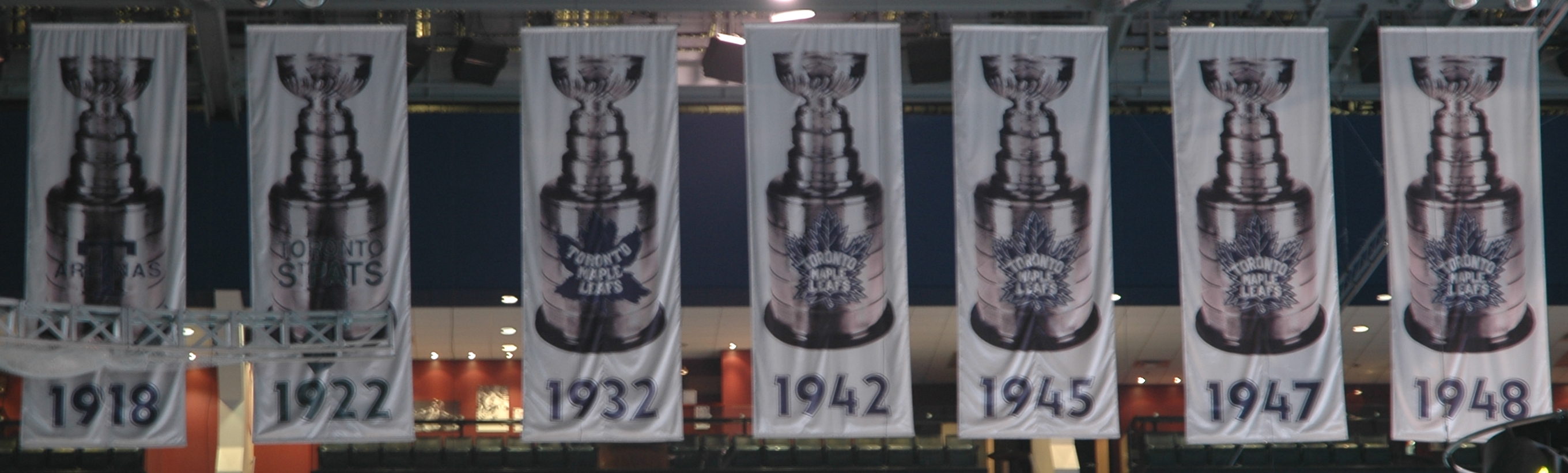 View of banners up in rafters of Toronto Maple Leafs retired numbers  News Photo - Getty Images