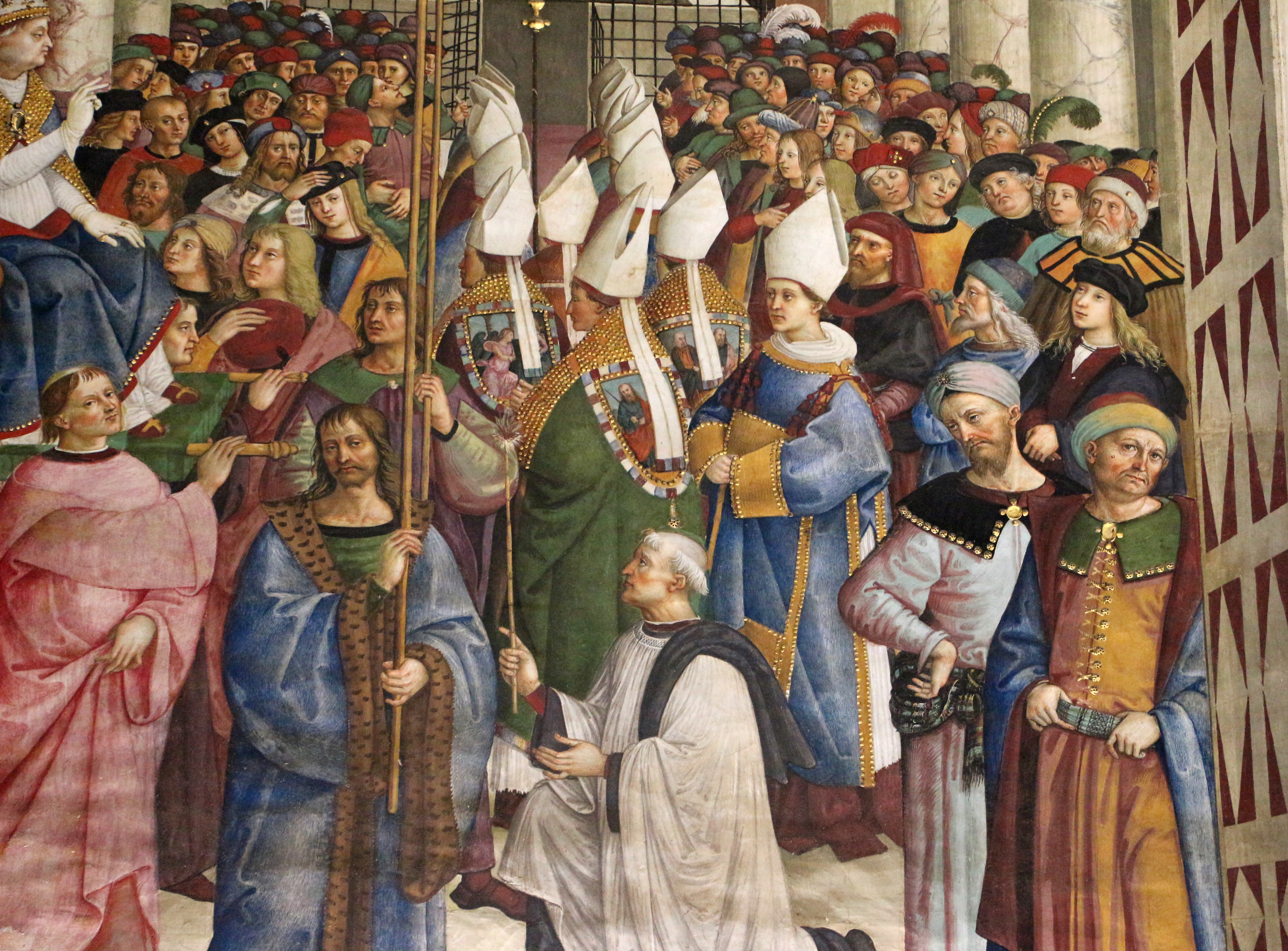Pinturicchio, liberia piccolomini, 1502-07 circa, Pio II, incoronato pontefice, entra in Vaticano 04.JPG
