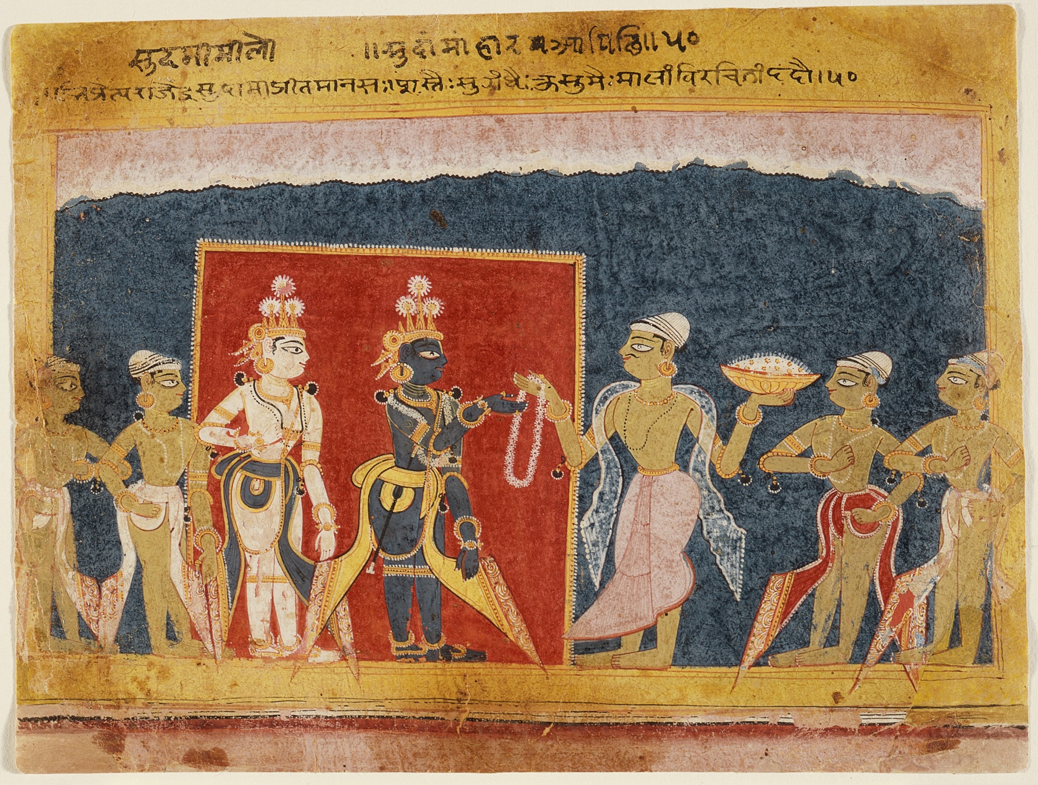 Sudama_Offers_a_Garland_to_Krishna,_Folio_from_a_Bhagavata_Purana_(Ancient_Stories_of_the_Lord)_LACMA_M.83.219.3.jpg