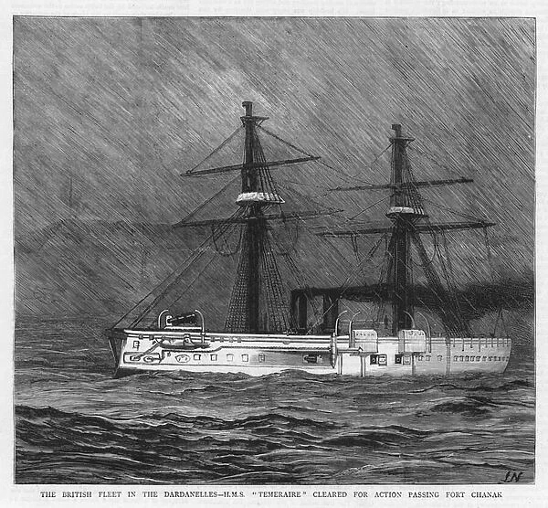File:The British Fleet in the Dardanelles, HMS 'Temeraire' cleared for action passing Fort Chanak - The Graphic 1878.jpg