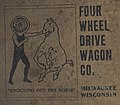 "FOUR WHEEL DRIVE WAGON CO." "MILWAUKEE, WISCONSIN" "KNOCKING OUT THE HORSE" art detail, from- Racine (Wisconsin) City Directory 1906 (page 1 crop).jpg