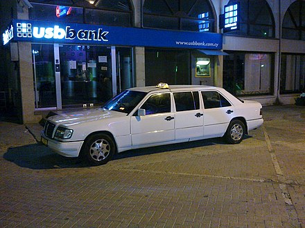 Typical 6-door long Mercedes-Benz taxi in Ayia Napa