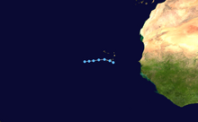 The track of a tropical depression near Cape Verde
