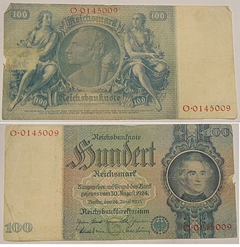 Портрет Юстуса Либиха на банкноте а 100 рейхсмарок 1935 года. Германия.
