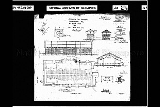 Plans and sections of Marlborough Cinema dated 1909, showing a simple gabled structure that was internally lined with wooden benches. 1909 Plans and sections of Marlborough Cinema.jpg