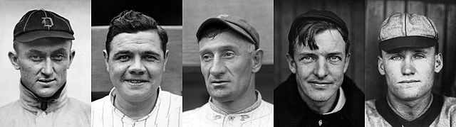 First class of inductees, listed by votes received: Ty Cobb, Babe Ruth, Honus Wagner, Christy Mathewson, Walter Johnson