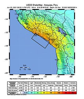 <span class="mw-page-title-main">2001 southern Peru earthquake</span> 2001 severe earthquake centered in Arequipa Region, Peru