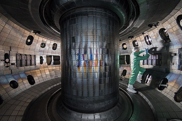 The reaction chamber of the DIII-D, an experimental tokamak fusion reactor operated by General Atomics in San Diego, which has been used in research s