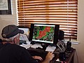 2018. Tad Dickerson (Bob’s Flying Serivce) with AgNav system, showing spray lines (red) and turns (green). Aerial Pesticide Application Training (APAT). Davis, California. (26831862257).jpg
