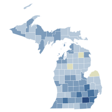 2018 Michigan Proposal 3 hasil peta oleh county.svg