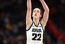 Caitlin Clark led Iowa to a win with a 34-point triple-double. 230303 JohnMc IA Purdue 92.jpg