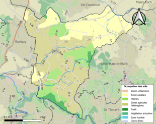 Barevná mapa znázorňující využití půdy.