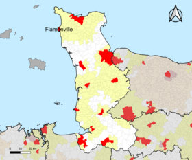 Ubicación del área de atracción de Flamanville en el departamento de La Mancha.