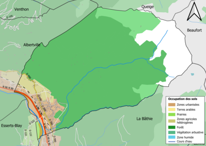 Barevná mapa znázorňující využití půdy.