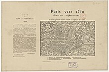 1530 (Taride, Paris vers 1530. Plan dit "d'Arnoullet". Lutèce à prefent nomee Paris cité capitalle de France.)