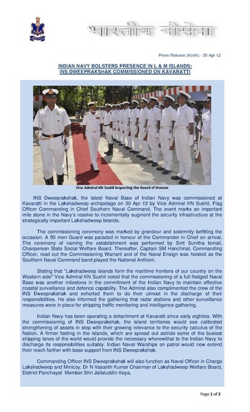 File:A new Naval Unit INS Dweeprakshak established at Kavaratti, Lakshadweep Islands.pdf