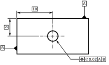 Example of true position geometric control defined by basic dimensions and datum features Add dia tol zone.png