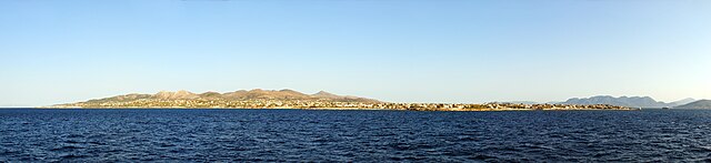 A panorama of the island of Aegina, from the Mediterranean sea.