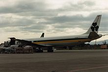 Aer Turas Douglas DC-8 freighter aircraft at Dublin Airport in 1993. Aer Turas (EI-CAK), Dublin, February 1993.jpg