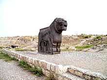 The giant basalt Lion which was stolen in December 2019 by Turkish backed Syrian rebels. Ain Dara Lion (4090391114).jpg