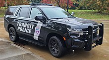 A fifth generation Tahoe PPV used by the Akron METRO RTA Transit Police Department Akron Metro RTA Transit Police Chevrolet Tahoe (51639358450).jpg